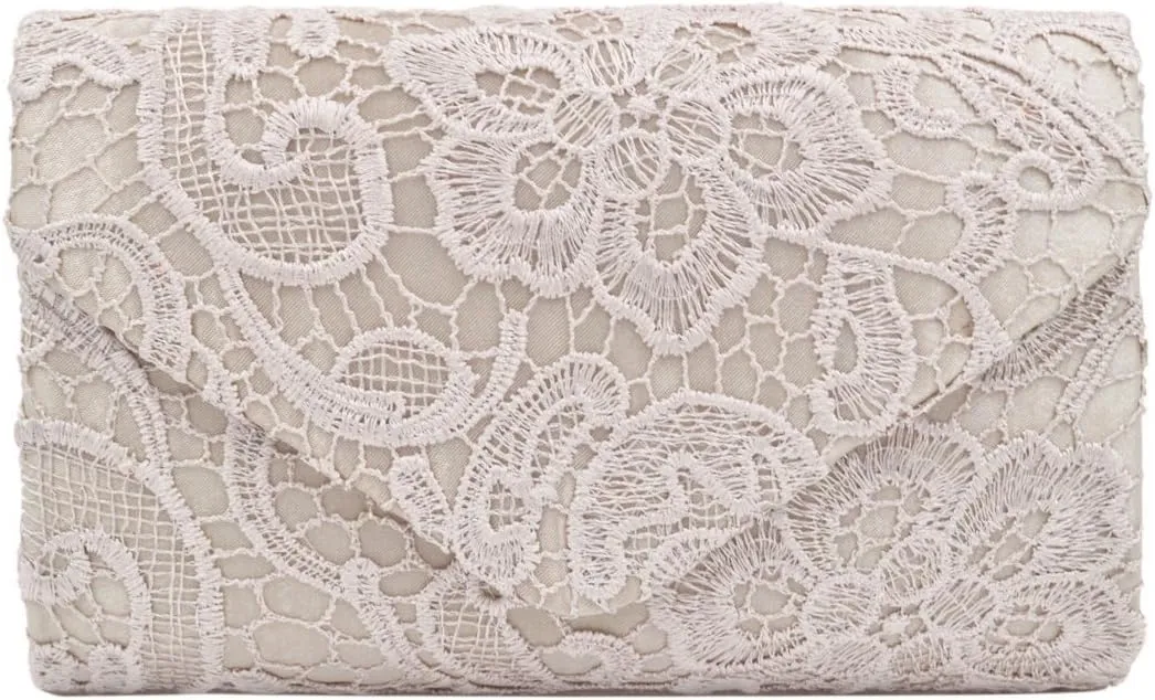 Premium Lace Paisley Floral Fabric Satin Envelope Flap Clutch Evening Bag