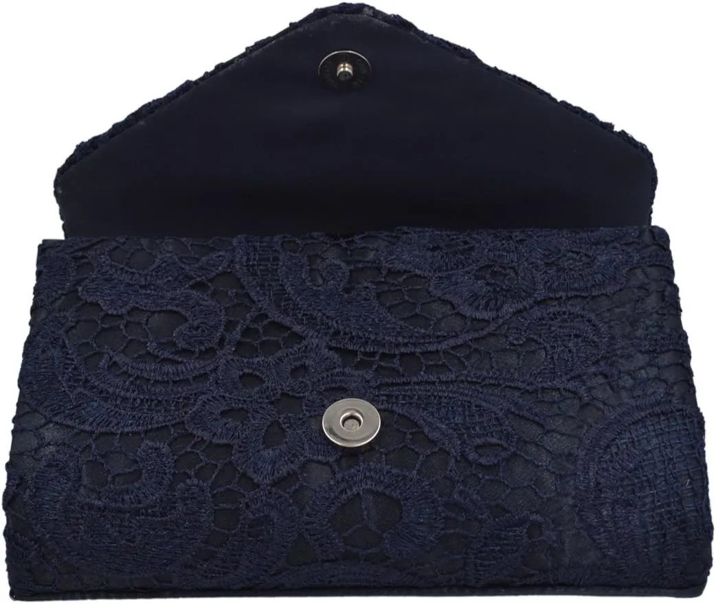 Premium Lace Paisley Floral Fabric Satin Envelope Flap Clutch Evening Bag