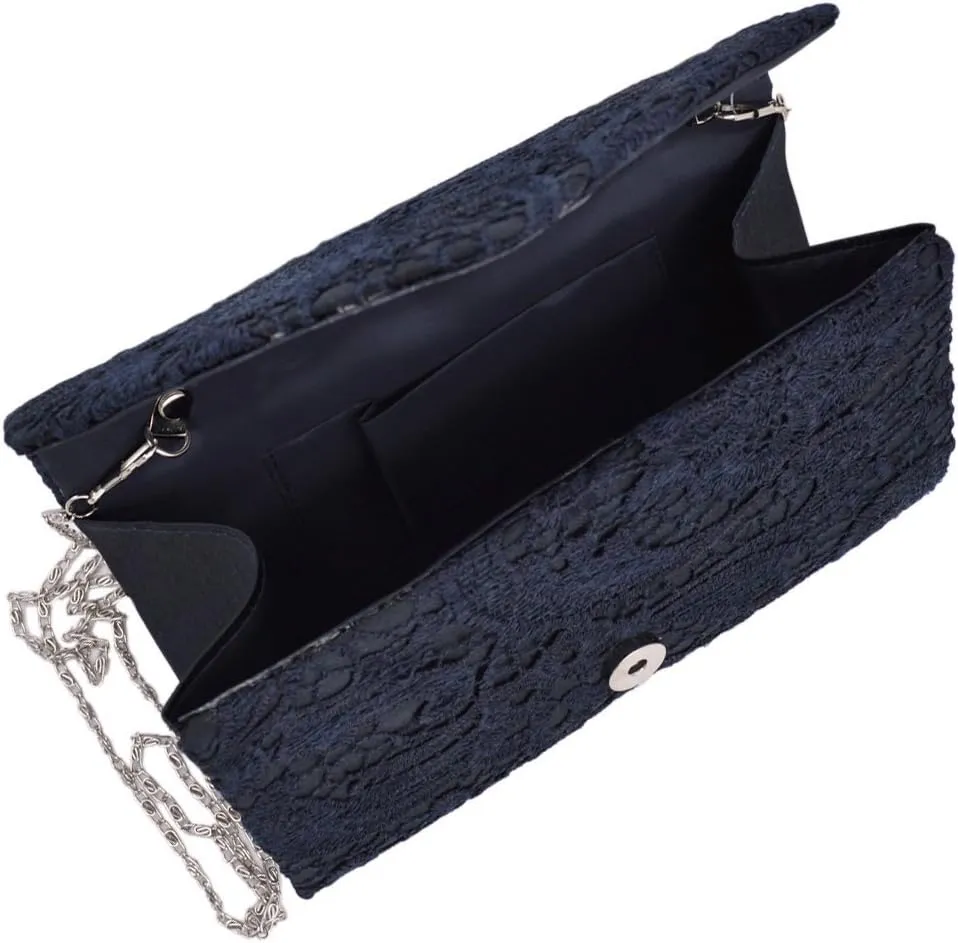 Premium Lace Paisley Floral Fabric Satin Envelope Flap Clutch Evening Bag