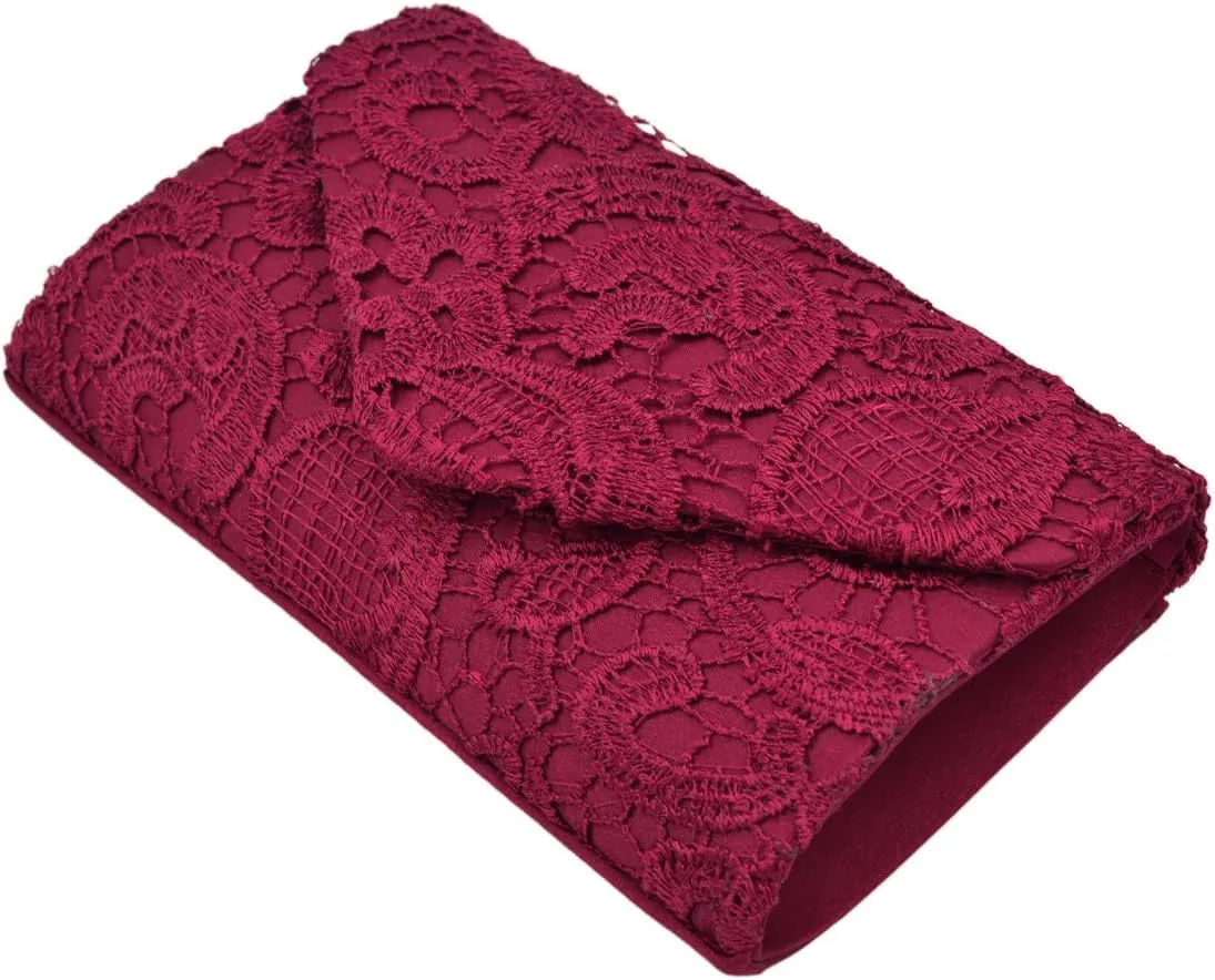 Premium Lace Paisley Floral Fabric Satin Envelope Flap Clutch Evening Bag