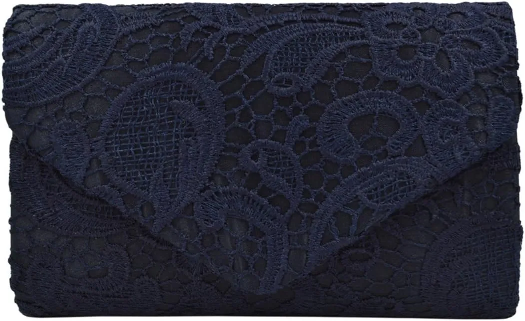 Premium Lace Paisley Floral Fabric Satin Envelope Flap Clutch Evening Bag