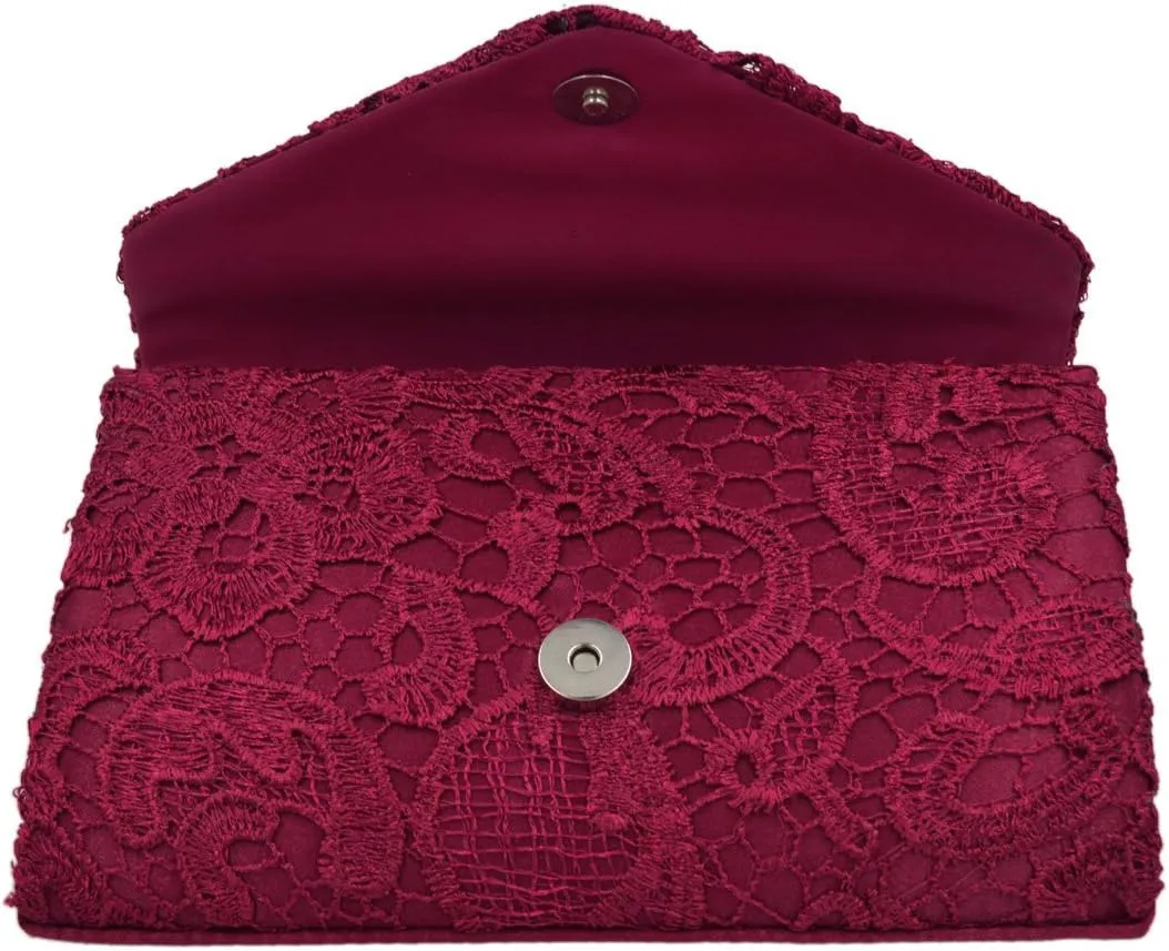 Premium Lace Paisley Floral Fabric Satin Envelope Flap Clutch Evening Bag