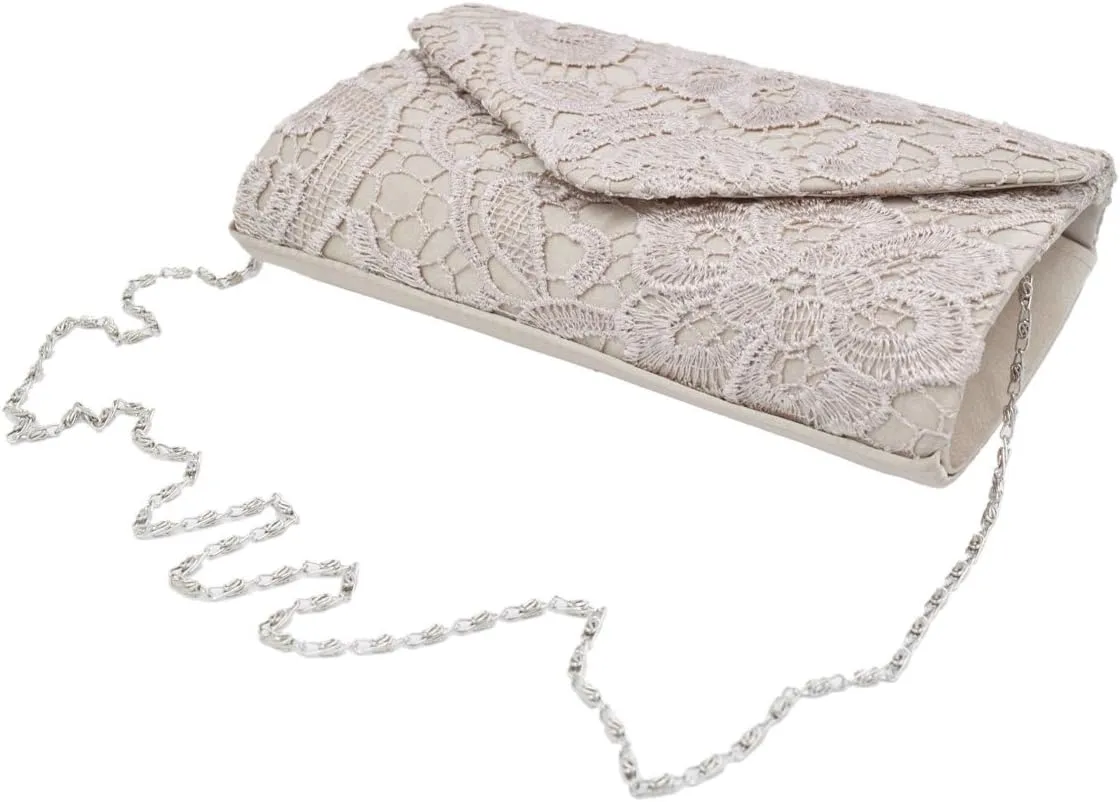 Premium Lace Paisley Floral Fabric Satin Envelope Flap Clutch Evening Bag