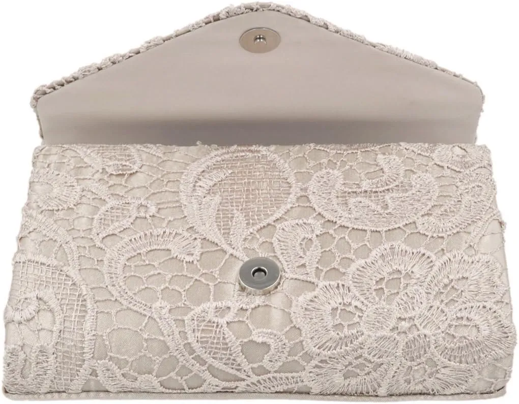 Premium Lace Paisley Floral Fabric Satin Envelope Flap Clutch Evening Bag