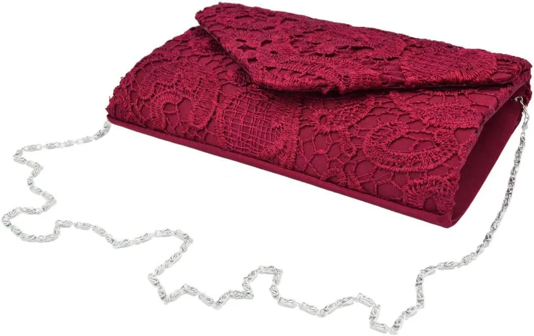 Premium Lace Paisley Floral Fabric Satin Envelope Flap Clutch Evening Bag