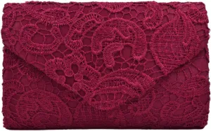 Premium Lace Paisley Floral Fabric Satin Envelope Flap Clutch Evening Bag