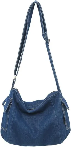 Preppy Crossbody Bag Denim Crossbody Bag Cowboy Shoulder Tote Bag Cute Vintage Aesthetic Bags for Women