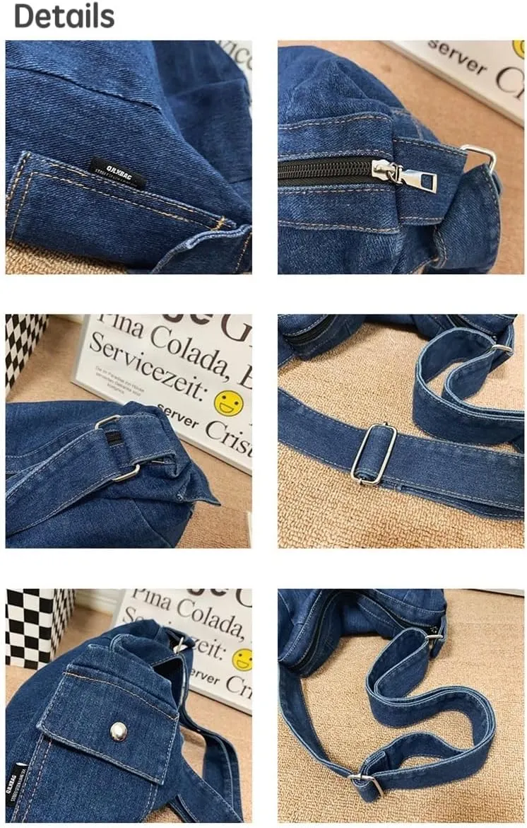 Preppy Crossbody Bag Denim Crossbody Bag Cowboy Shoulder Tote Bag Cute Vintage Aesthetic Bags for Women