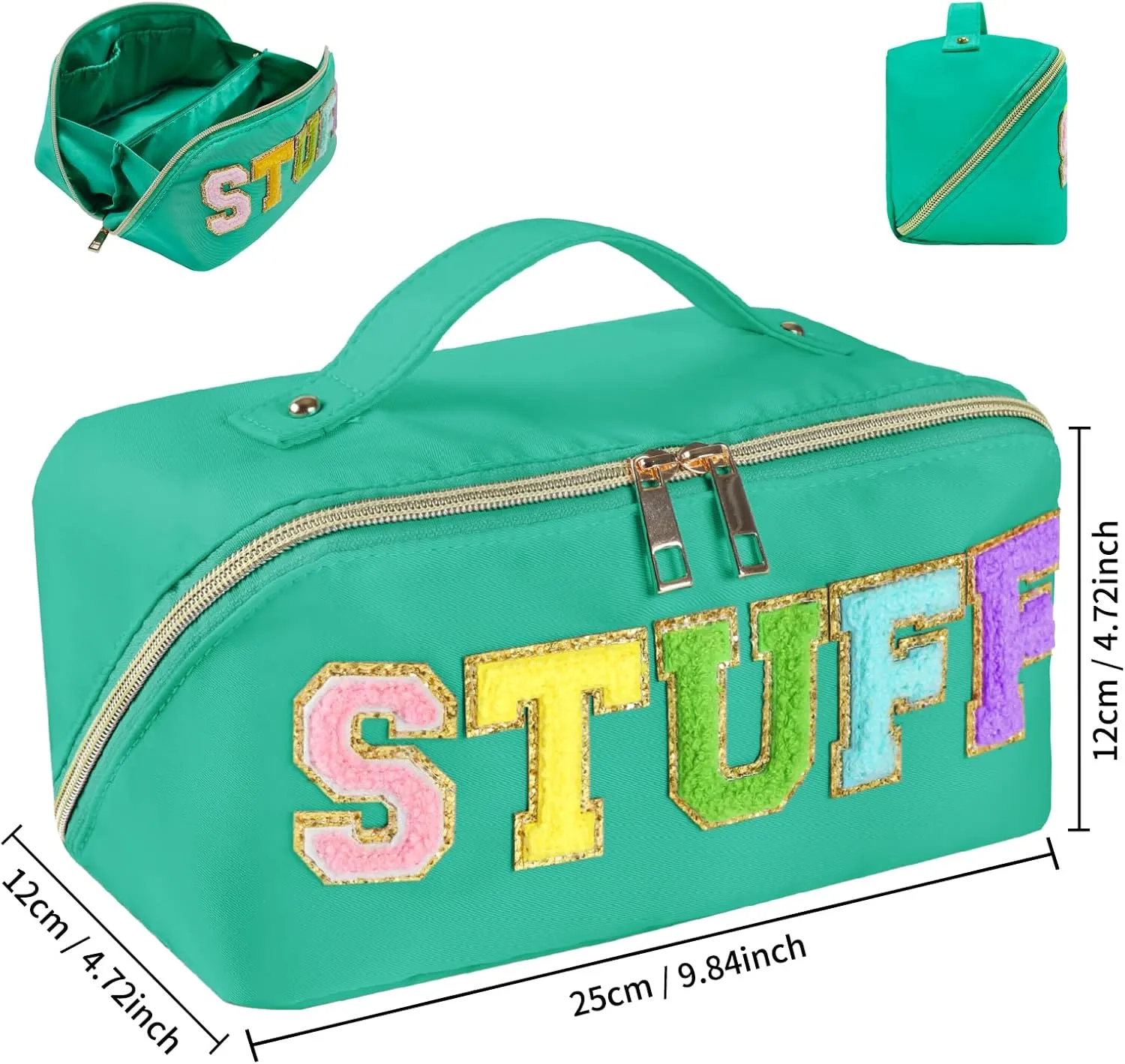 Preppy Stuff Makeup Bag, Stoney Clover Travel Toiletry Bag Pouch Chenille Letter Make Up Bags Girls Cute Cosmetic Bag Wedding Birthday Mothers Day Gifts for Women Stuff Bag (Green)