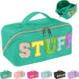 Preppy Stuff Makeup Bag, Stoney Clover Travel Toiletry Bag Pouch Chenille Letter Make Up Bags Girls Cute Cosmetic Bag Wedding Birthday Mothers Day Gifts for Women Stuff Bag (Green)