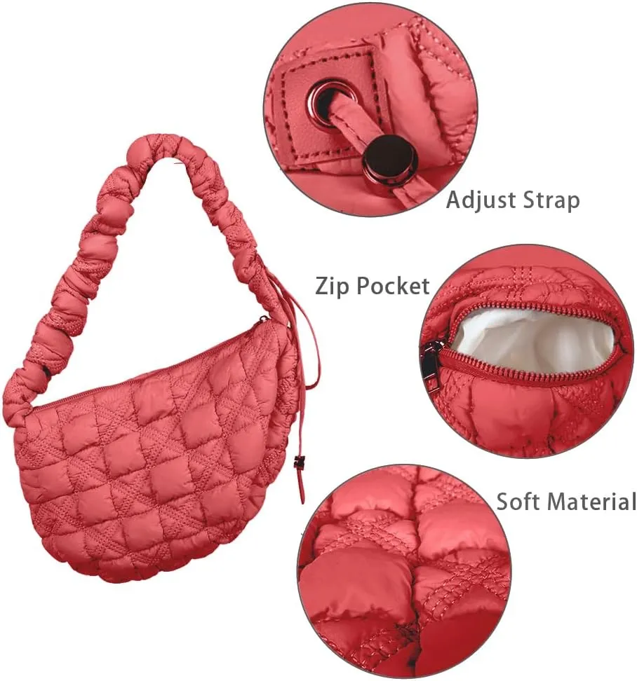 Puffer Bag Quilted Padded Tote Bags for Women Puffy Hobo Purse Lightweight Down Cotton Crossbody Shoulder Bag