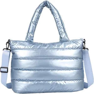 Puffer Carryall Tote Bag for Women Quilted Shoulder Bag for Travel Lightweight Cotton Padded Hobo Handbag