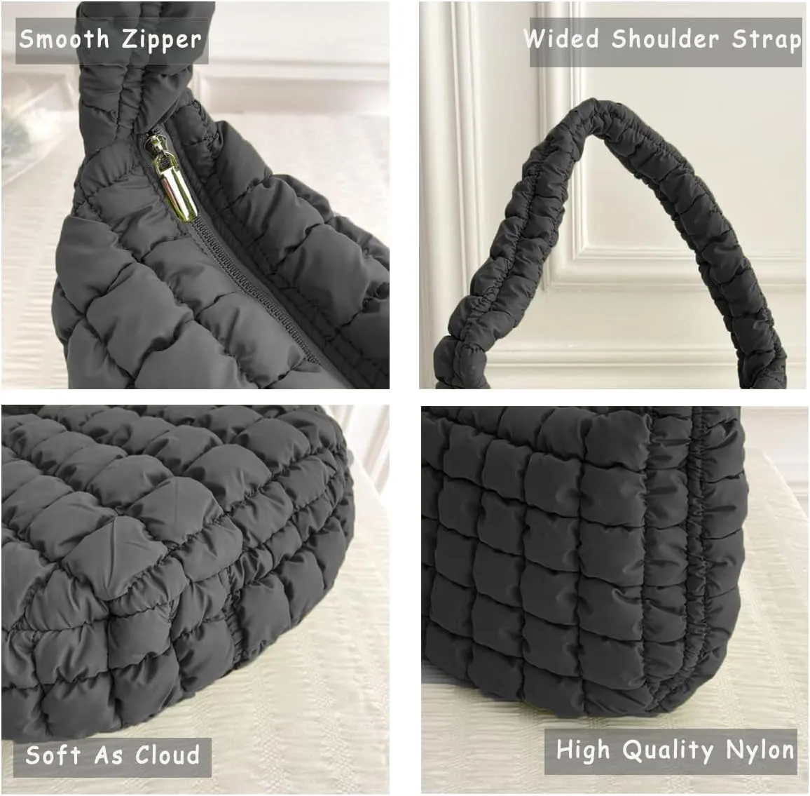 Puffer Carryall Tote Bag for Women Quilted Shoulder Bag for Travel Lightweight Cotton Padded Hobo Handbag