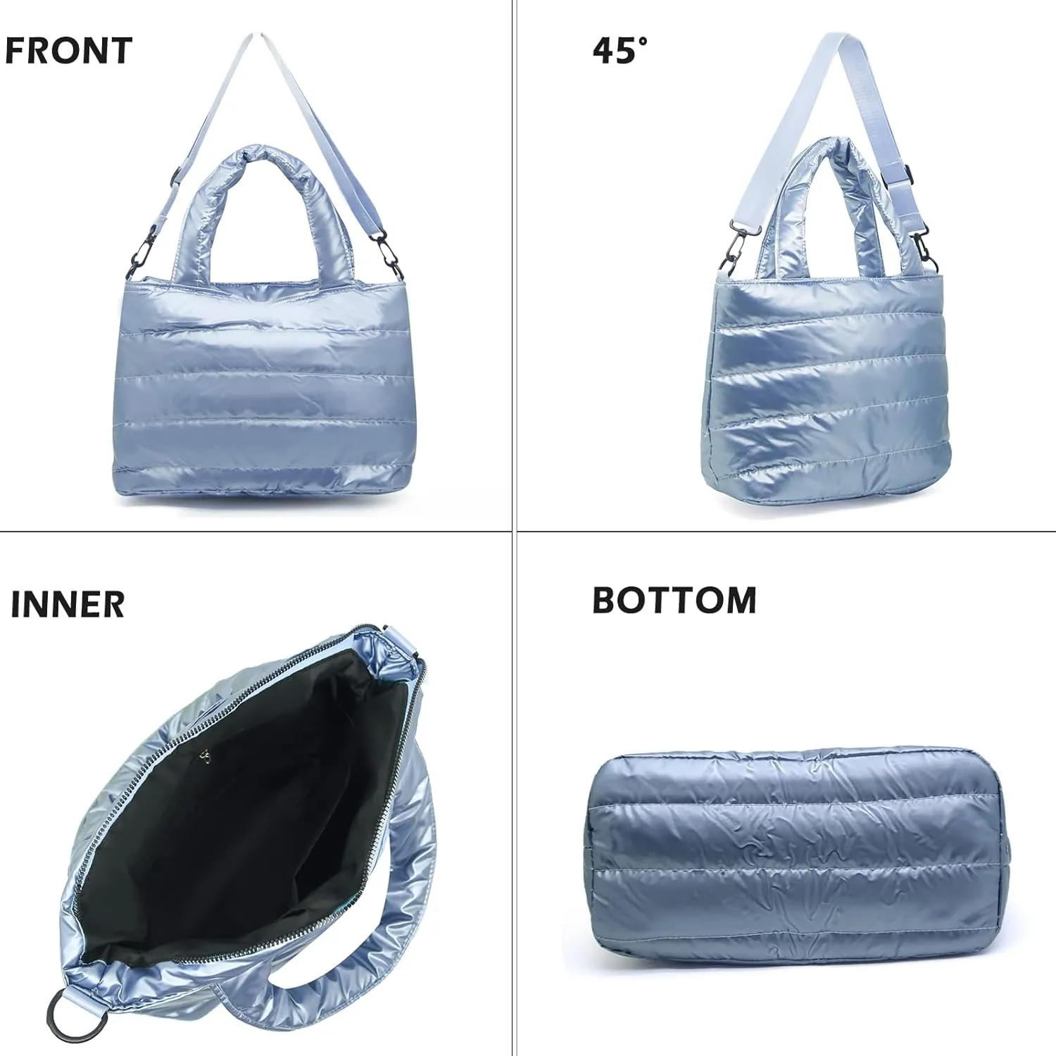 Puffer Carryall Tote Bag for Women Quilted Shoulder Bag for Travel Lightweight Cotton Padded Hobo Handbag