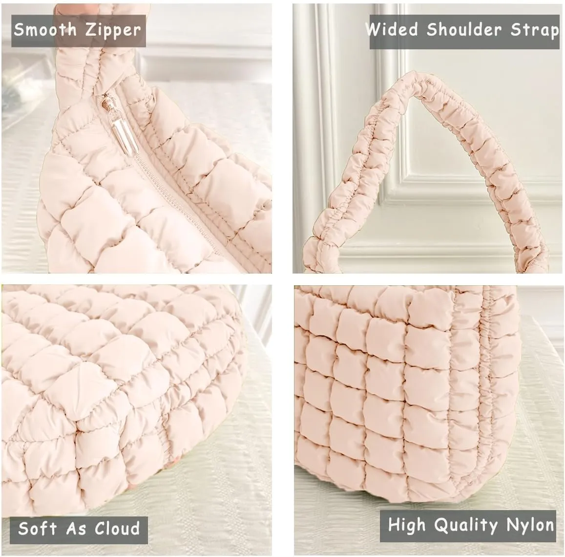 Puffer Carryall Tote Bag for Women Quilted Shoulder Bag for Travel Lightweight Cotton Padded Hobo Handbag