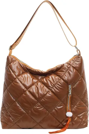 Puffer Crossbody Purse for Women - Quilted Down Cotton Padded Shoulder Bag Large Puffy Tote Bag with Adjustable Strap