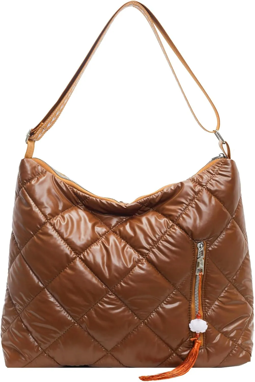 Puffer Crossbody Purse for Women - Quilted Down Cotton Padded Shoulder Bag Large Puffy Tote Bag with Adjustable Strap