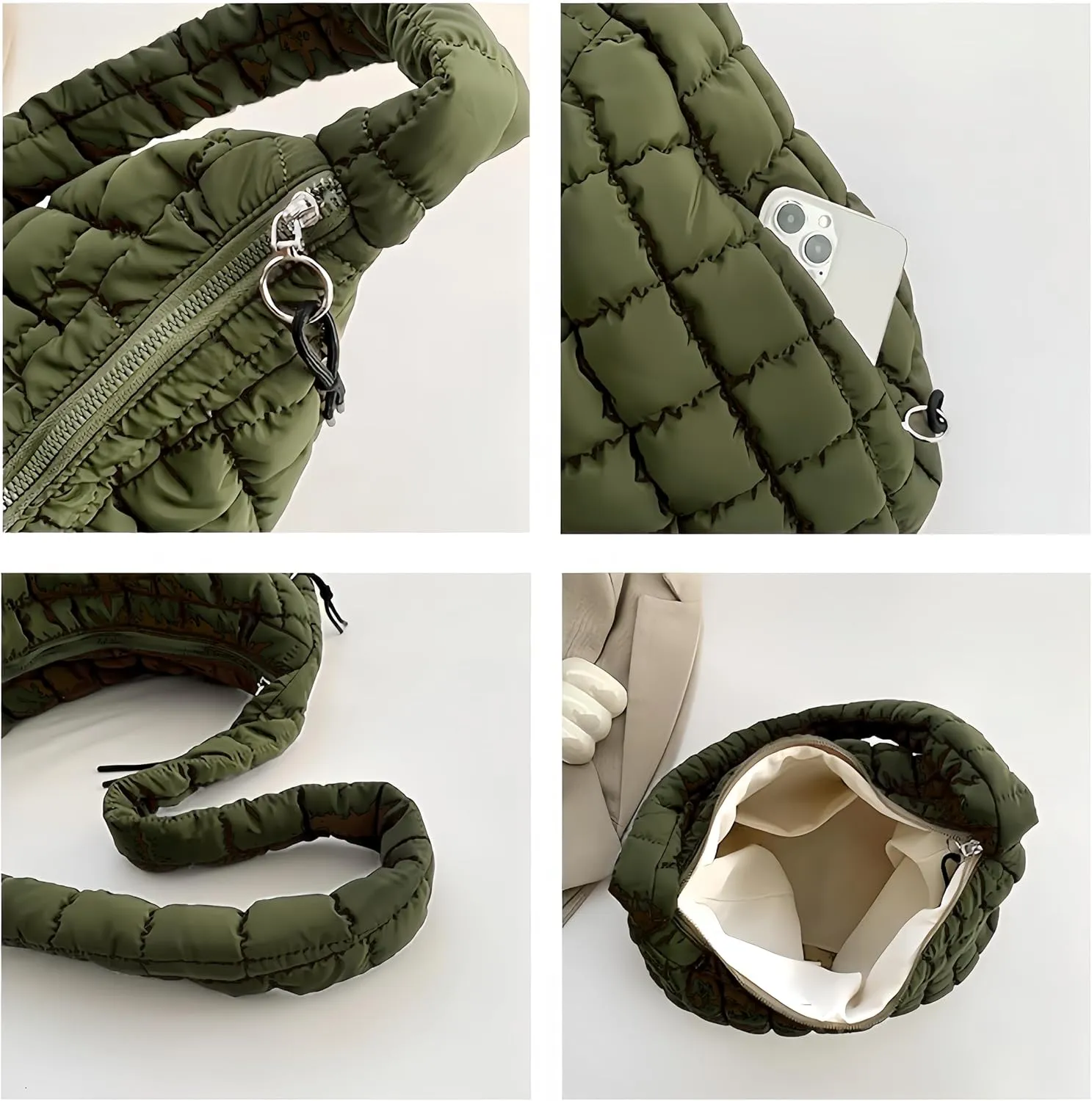 Puffer Lightweight Tote Bag for Women, Quilted Hobo Handbag, Soft Puffy Crossbody Bag with Zipper