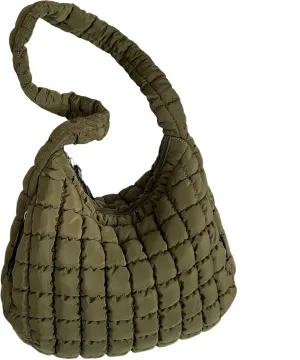 Puffer Lightweight Tote Bag for Women, Quilted Hobo Handbag, Soft Puffy Crossbody Bag with Zipper