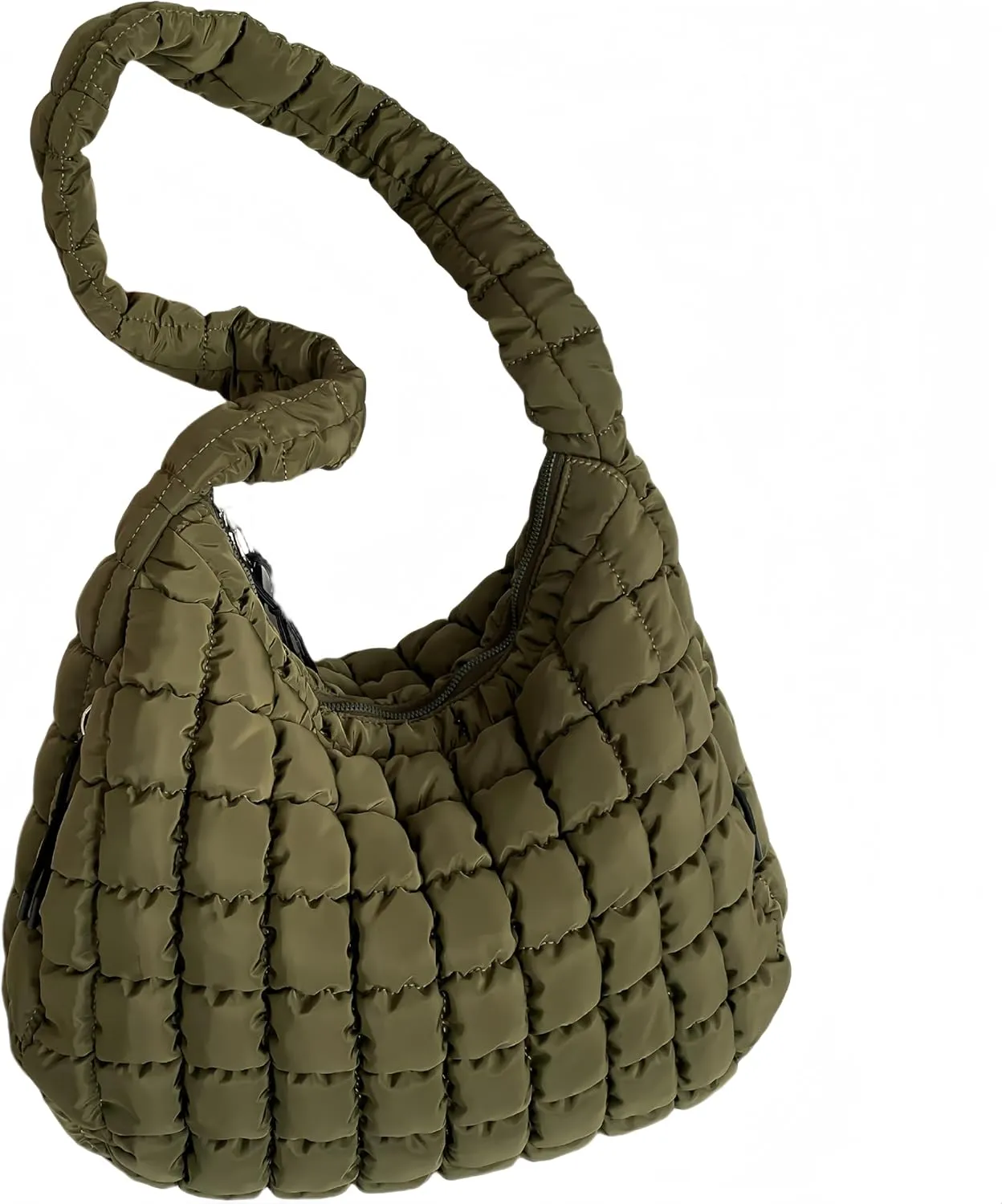 Puffer Lightweight Tote Bag for Women, Quilted Hobo Handbag, Soft Puffy Crossbody Bag with Zipper