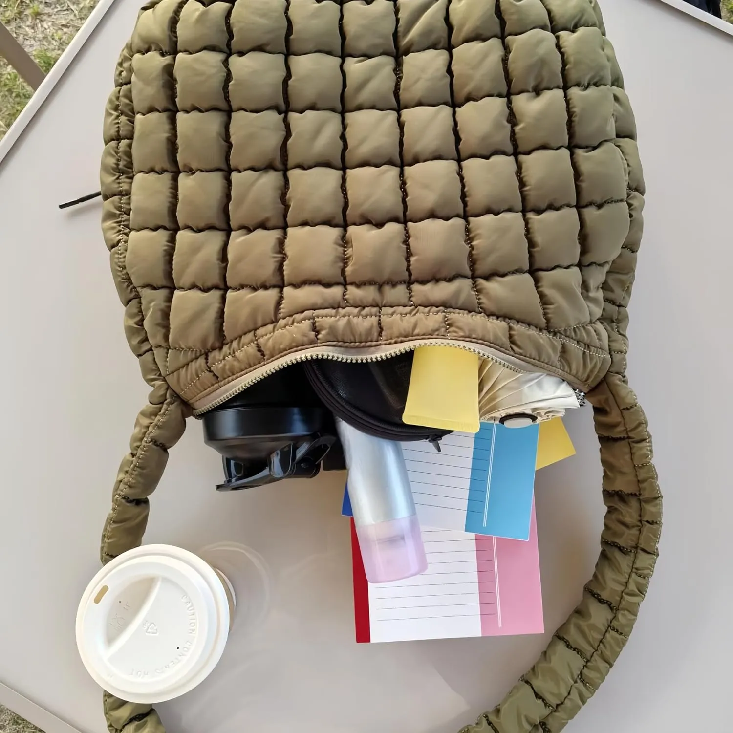Puffer Lightweight Tote Bag for Women, Quilted Hobo Handbag, Soft Puffy Crossbody Bag with Zipper