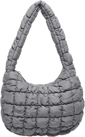 Puffer Quilted Shoulder Bag for Women Handbag Puffy Hobo Nylon Padded Tote Bag Soft Purse Lightweight