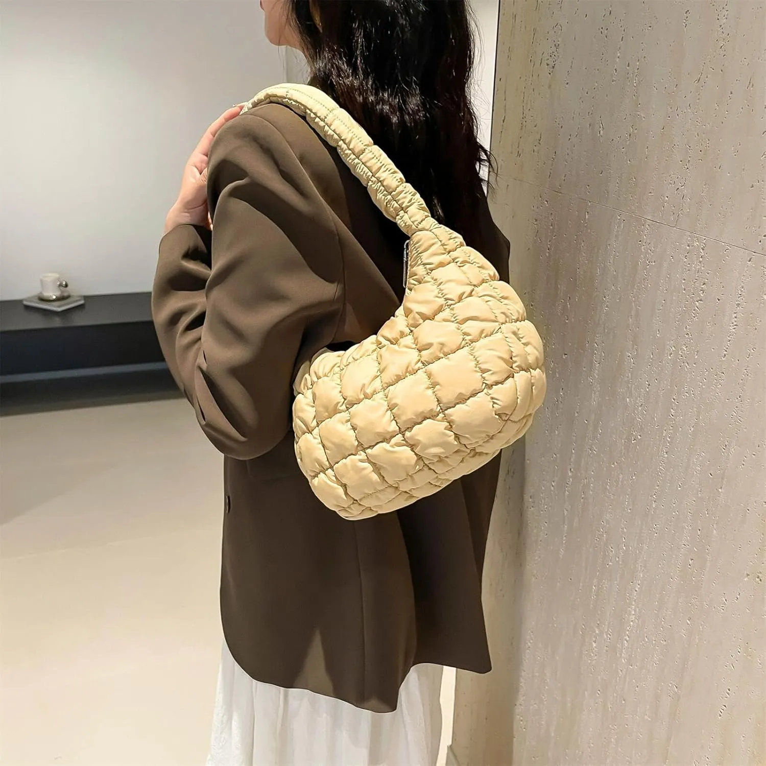Puffer Quilted Shoulder Bag for Women Handbag Puffy Hobo Nylon Padded Tote Bag Soft Purse Lightweight