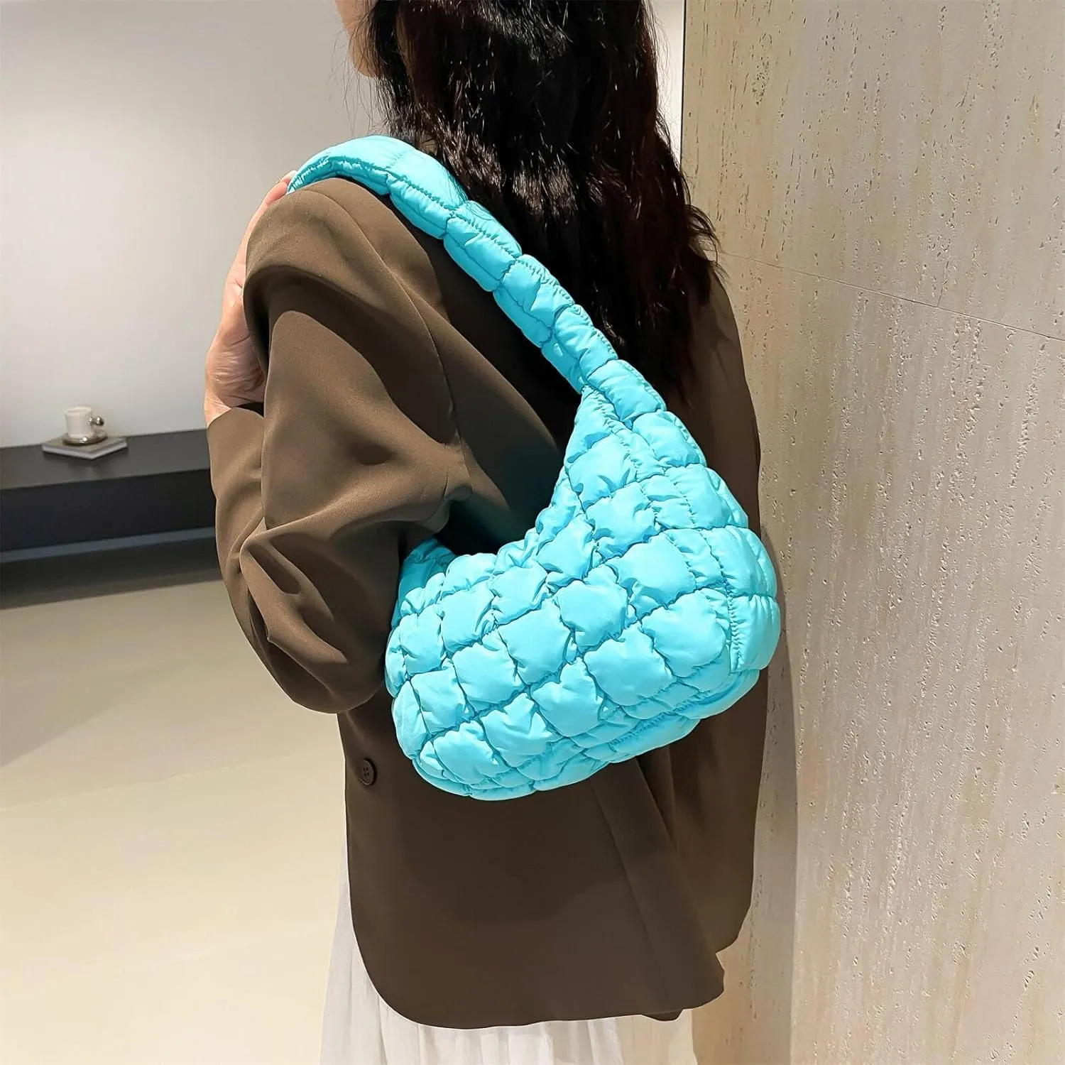 Puffer Quilted Shoulder Bag for Women Handbag Puffy Hobo Nylon Padded Tote Bag Soft Purse Lightweight