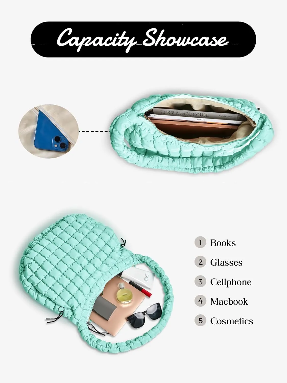 Puffer Quilted Shoulder Bag for Women Padding Shoulder Bag Puffy Hobo Bag Trendy Tote Bag 2025