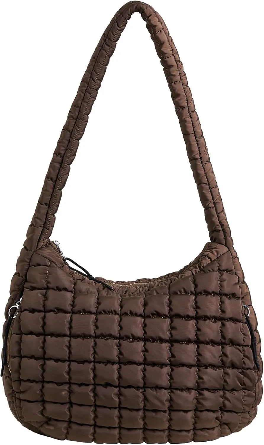 Puffer Quilted Shoulder Bag for Women Padding Shoulder Bag Puffy Hobo Bag Trendy Tote Bag 2025