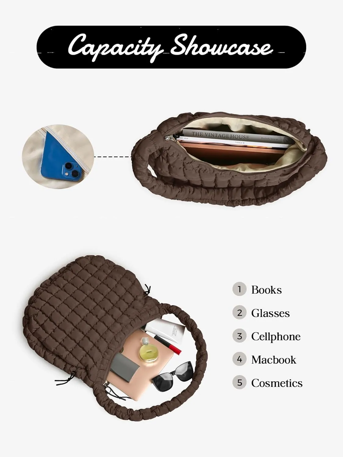 Puffer Quilted Shoulder Bag for Women Padding Shoulder Bag Puffy Hobo Bag Trendy Tote Bag 2025