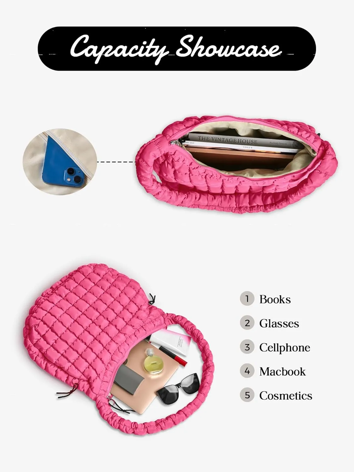 Puffer Quilted Shoulder Bag for Women Padding Shoulder Bag Puffy Hobo Bag Trendy Tote Bag 2025