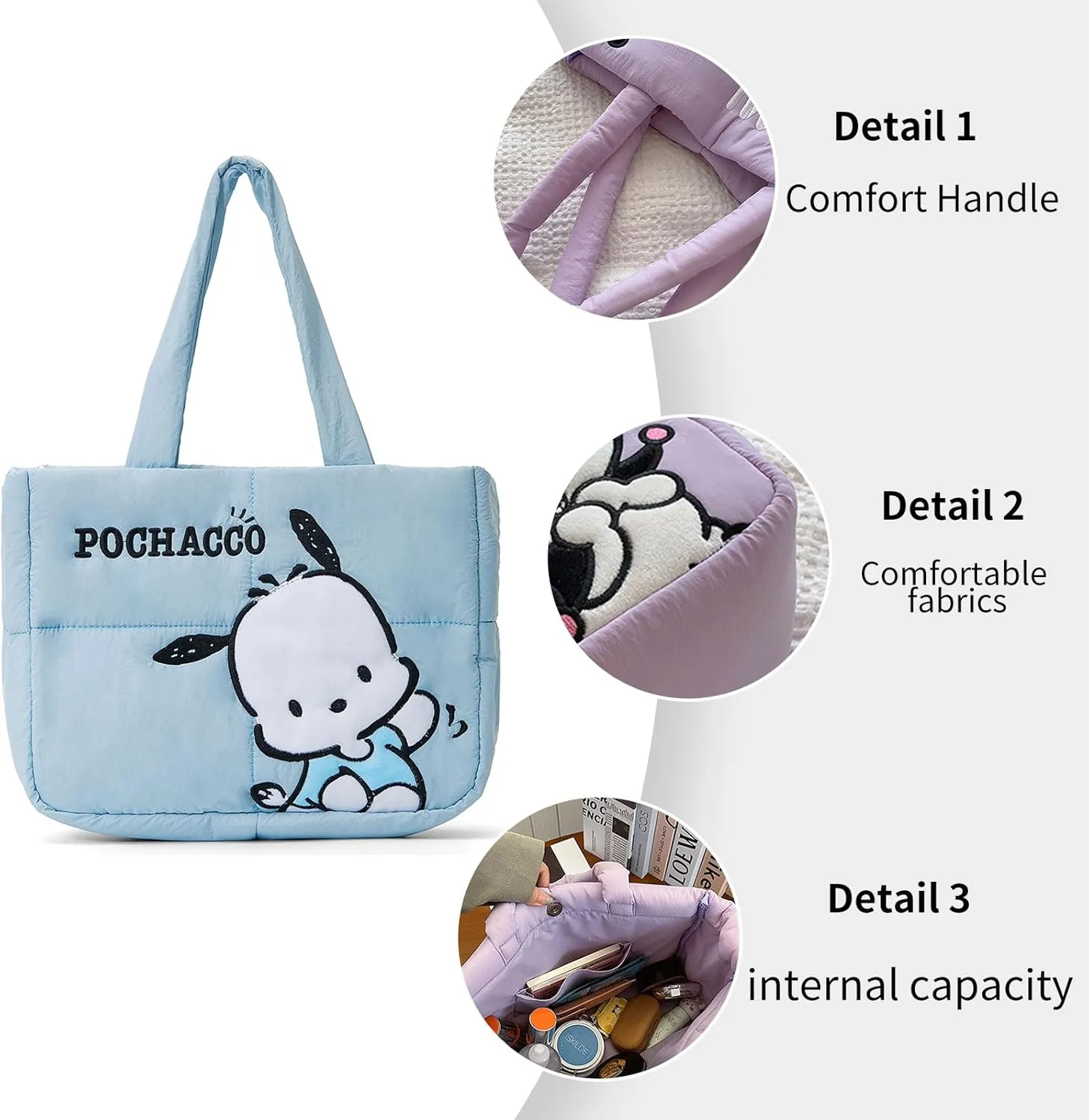 Puffer Tote Bag for Women, Cartoon Quilted Handbag, Lightweight puffy Shoulder Bags Purse, for Work Travel Gym Shop