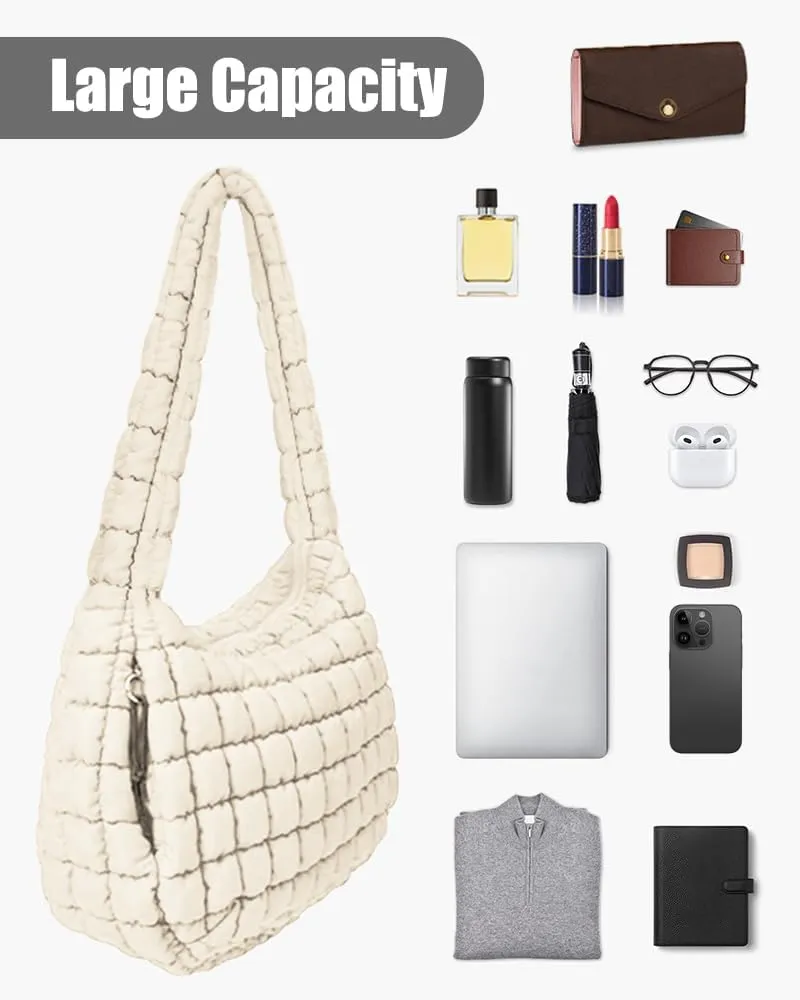 Puffer Tote Bag for Women Large Lightweight Crossbody Shoulder Bag Quilted Puffy Hobo Handbags