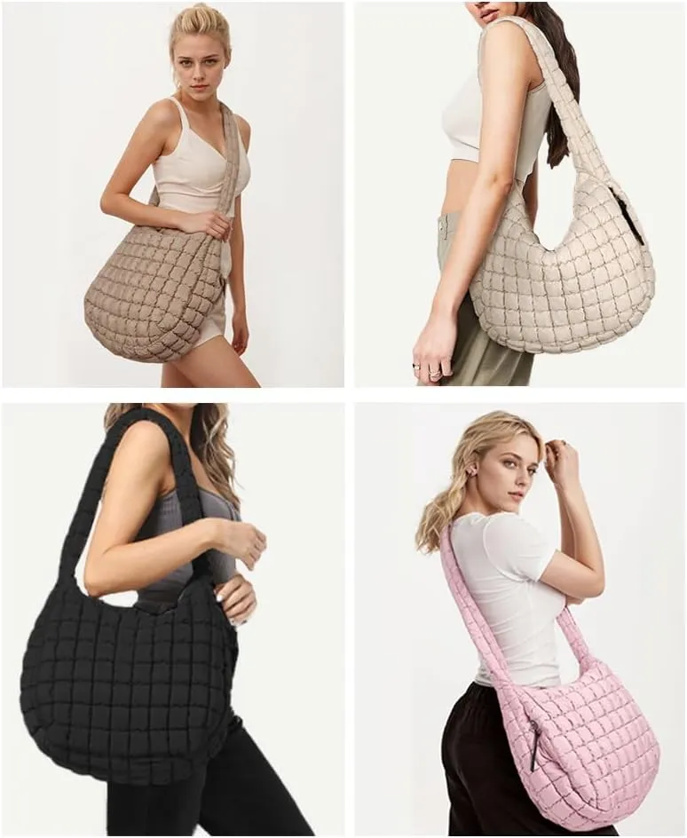 Puffer Tote Bag for Women Large Lightweight Crossbody Shoulder Bag Quilted Puffy Hobo Handbags