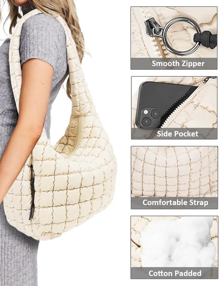 Puffer Tote Bag for Women Large Lightweight Crossbody Shoulder Bag Quilted Puffy Hobo Handbags