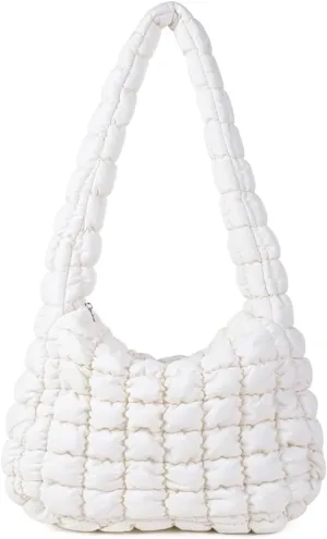 Puffer Tote Bag for Women, Large Quilted Carryall Soft Puffy Crossbody Hobo Handbag