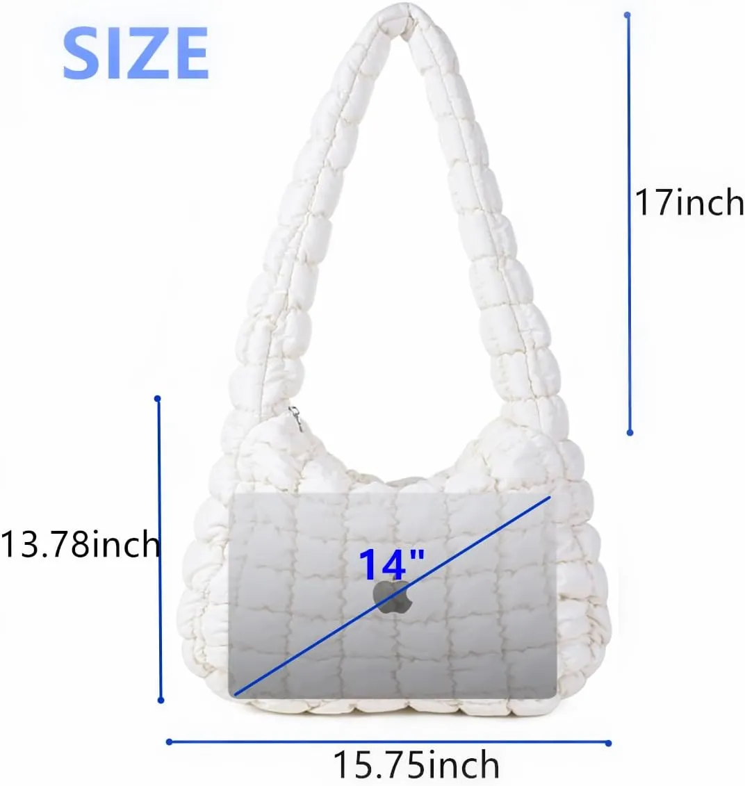 Puffer Tote Bag for Women, Large Quilted Carryall Soft Puffy Crossbody Hobo Handbag