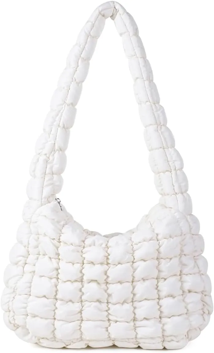Puffer Tote Bag for Women, Large Quilted Carryall Soft Puffy Crossbody Hobo Handbag