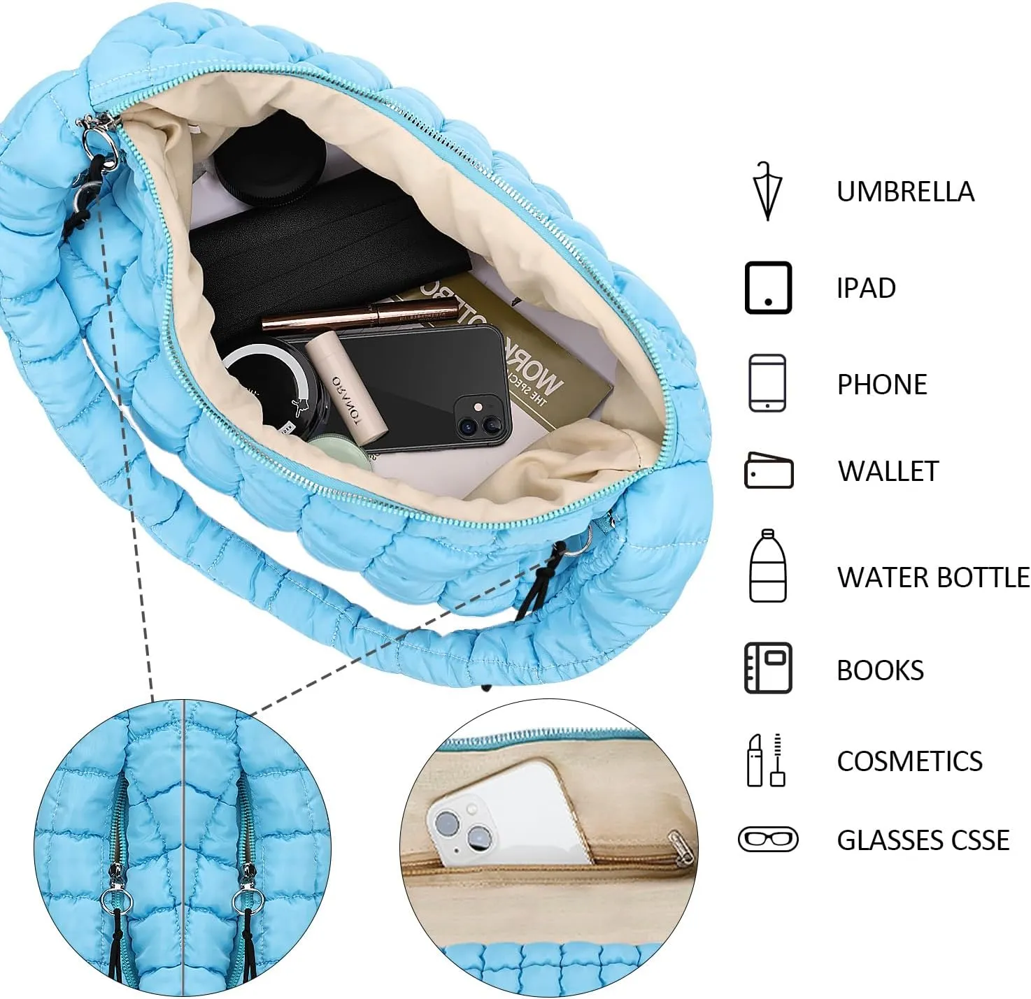 Puffer Tote Bag for Women Large Quilted Puffy Tote Bags Quilted Crossbody Bag Soft Puff Shoulder Bags Padding Hobo Bag