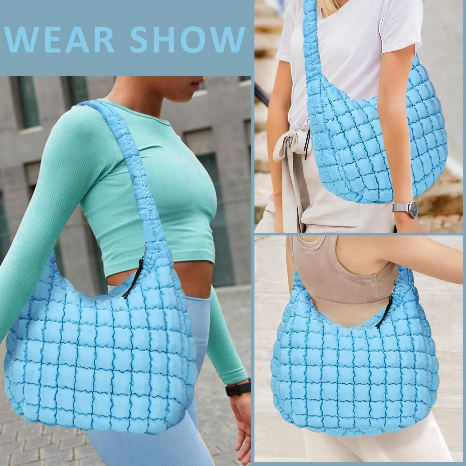 Puffer Tote Bag for Women Large Quilted Puffy Tote Bags Quilted Crossbody Bag Soft Puff Shoulder Bags Padding Hobo Bag