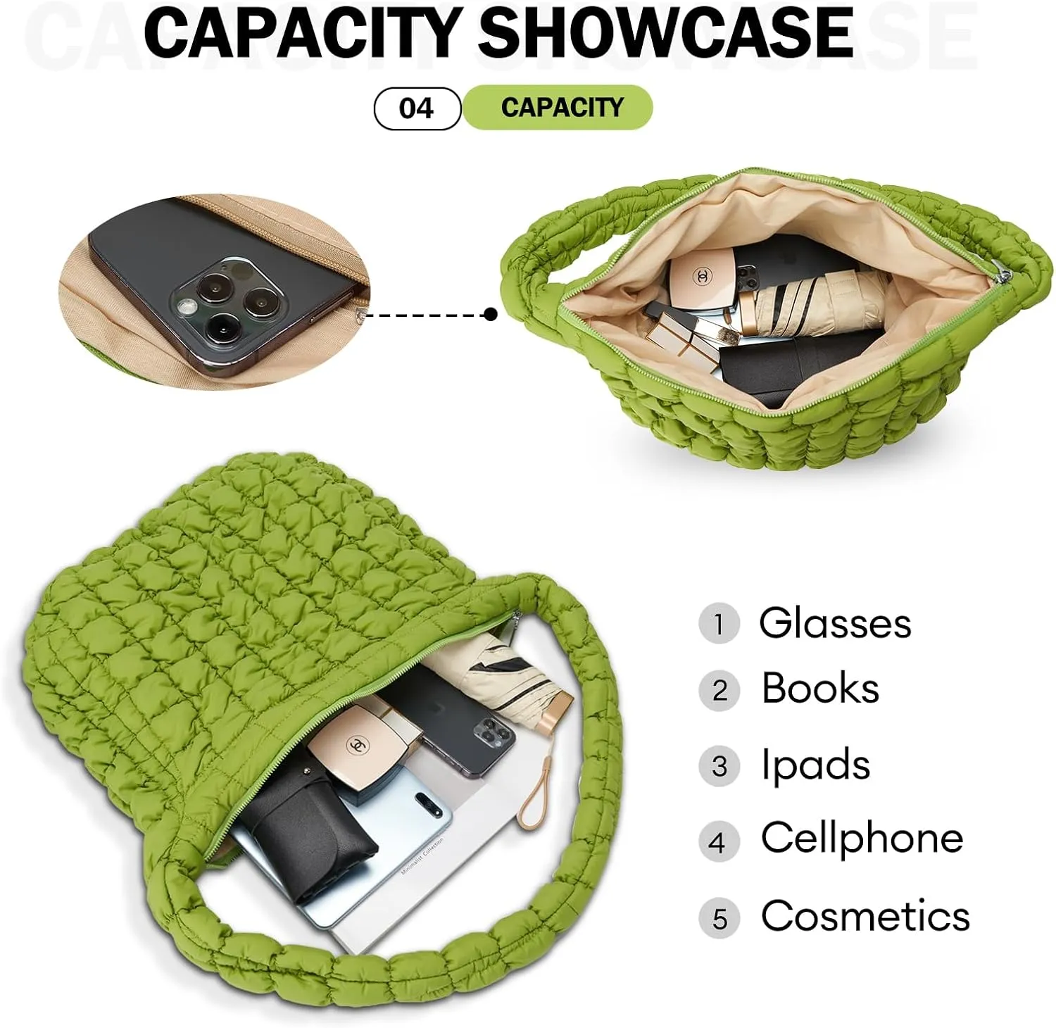 Puffer Tote Bag for Women Quilted Tote Bag Quilted Crossbody Bag Lightweight Padding Pufferr Shoulder Bag