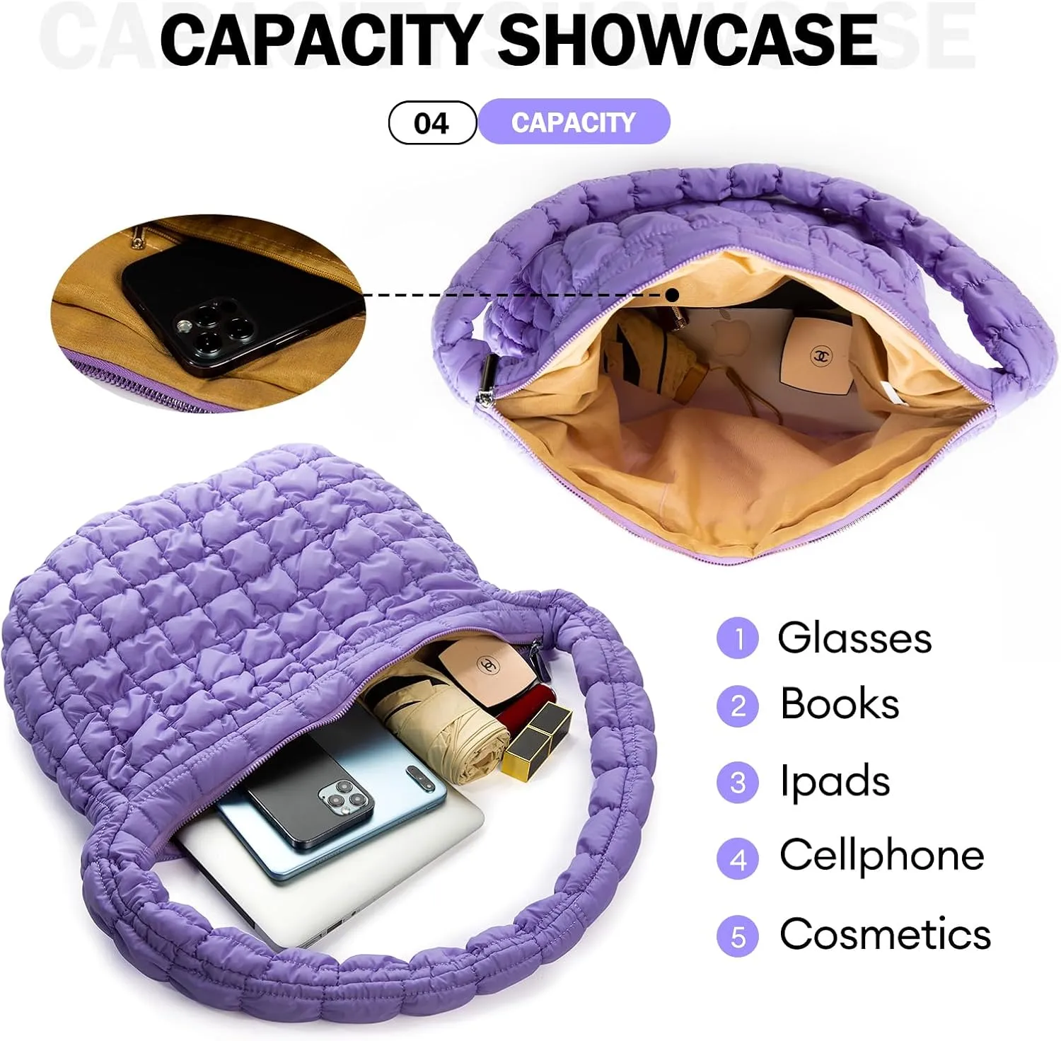 Puffer Tote Bag for Women Quilted Tote Bag Quilted Crossbody Bag Lightweight Padding Pufferr Shoulder Bag