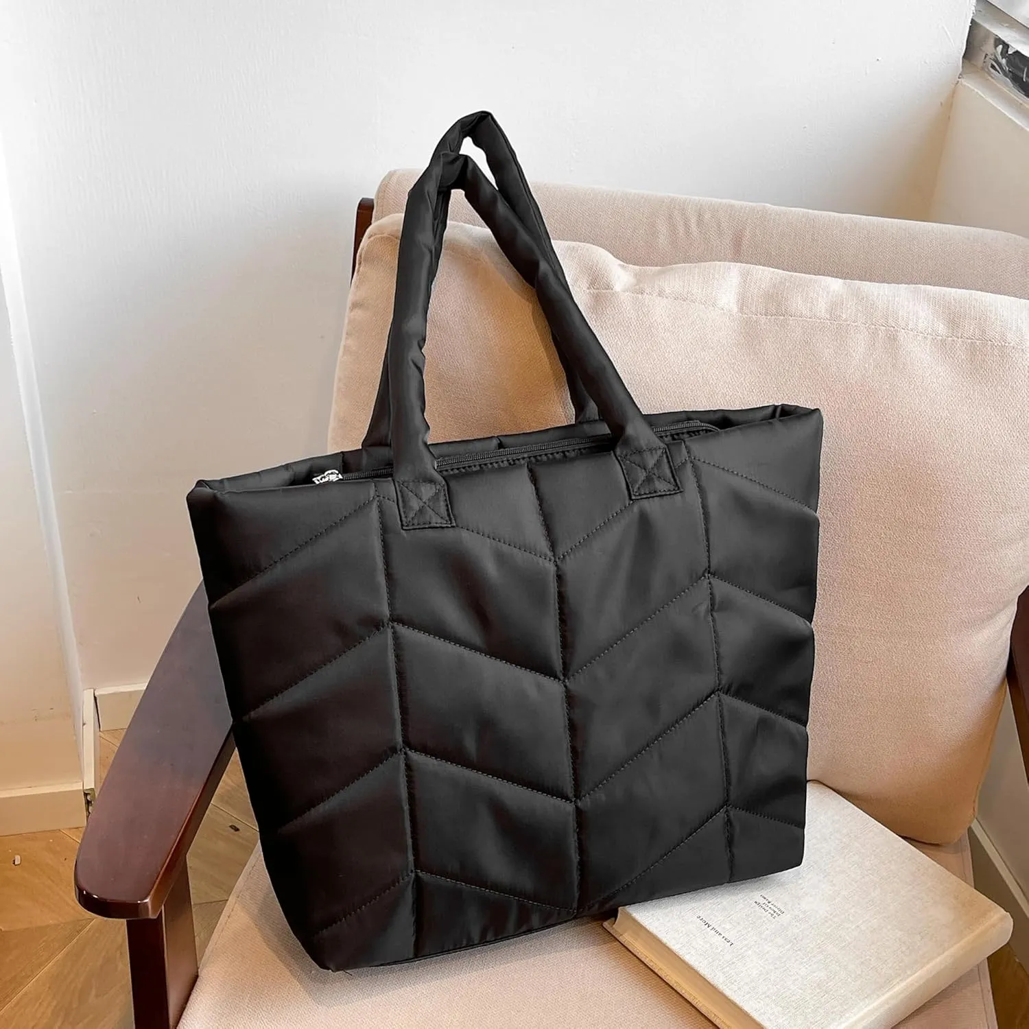 Puffer Tote Bag for Women,Lightweight Wave Quilted Padded Puffer Hobo Shoulder Bag and Work Bags for Travel Daily