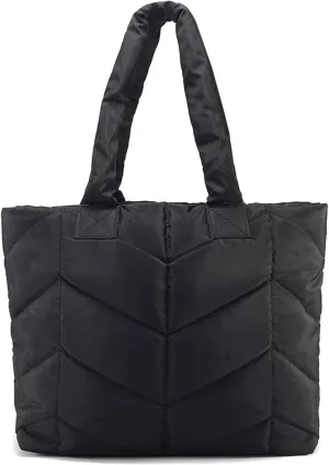 Puffer Tote Bag for Women,Lightweight Wave Quilted Padded Puffer Hobo Shoulder Bag and Work Bags for Travel Daily