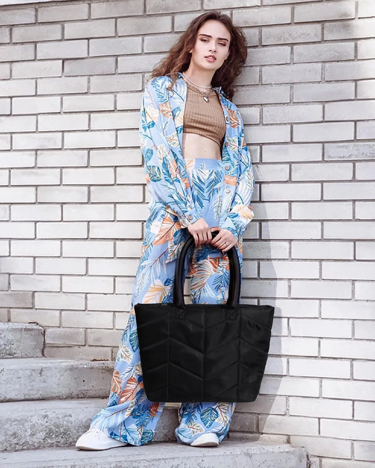 Puffer Tote Bag for Women,Lightweight Wave Quilted Padded Puffer Hobo Shoulder Bag and Work Bags for Travel Daily