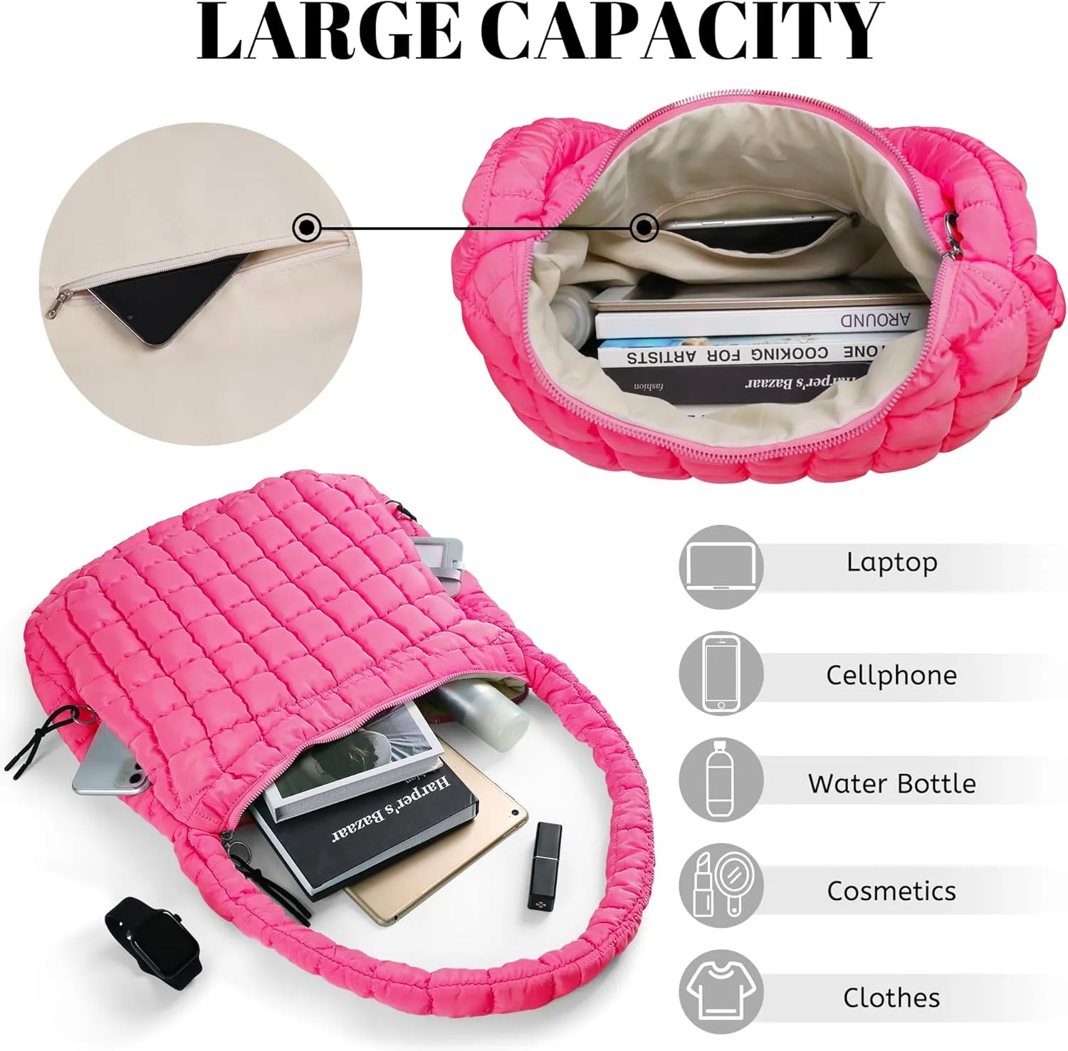 Puffer Tote Bag Quilted Crossbody for Women - Lightweight Puffy Bag