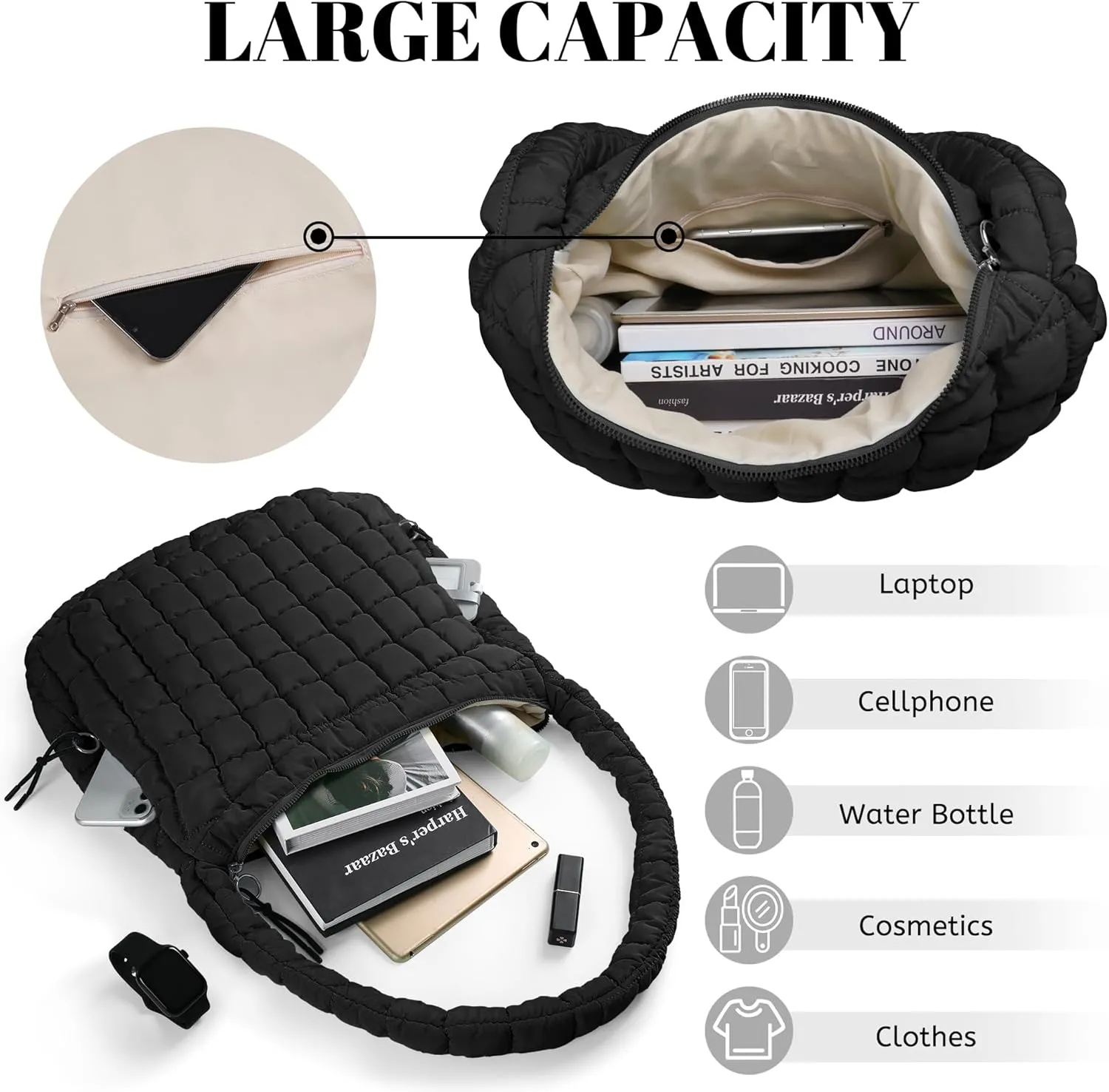 Puffer Tote Bag Quilted Crossbody for Women - Lightweight Puffy Bag