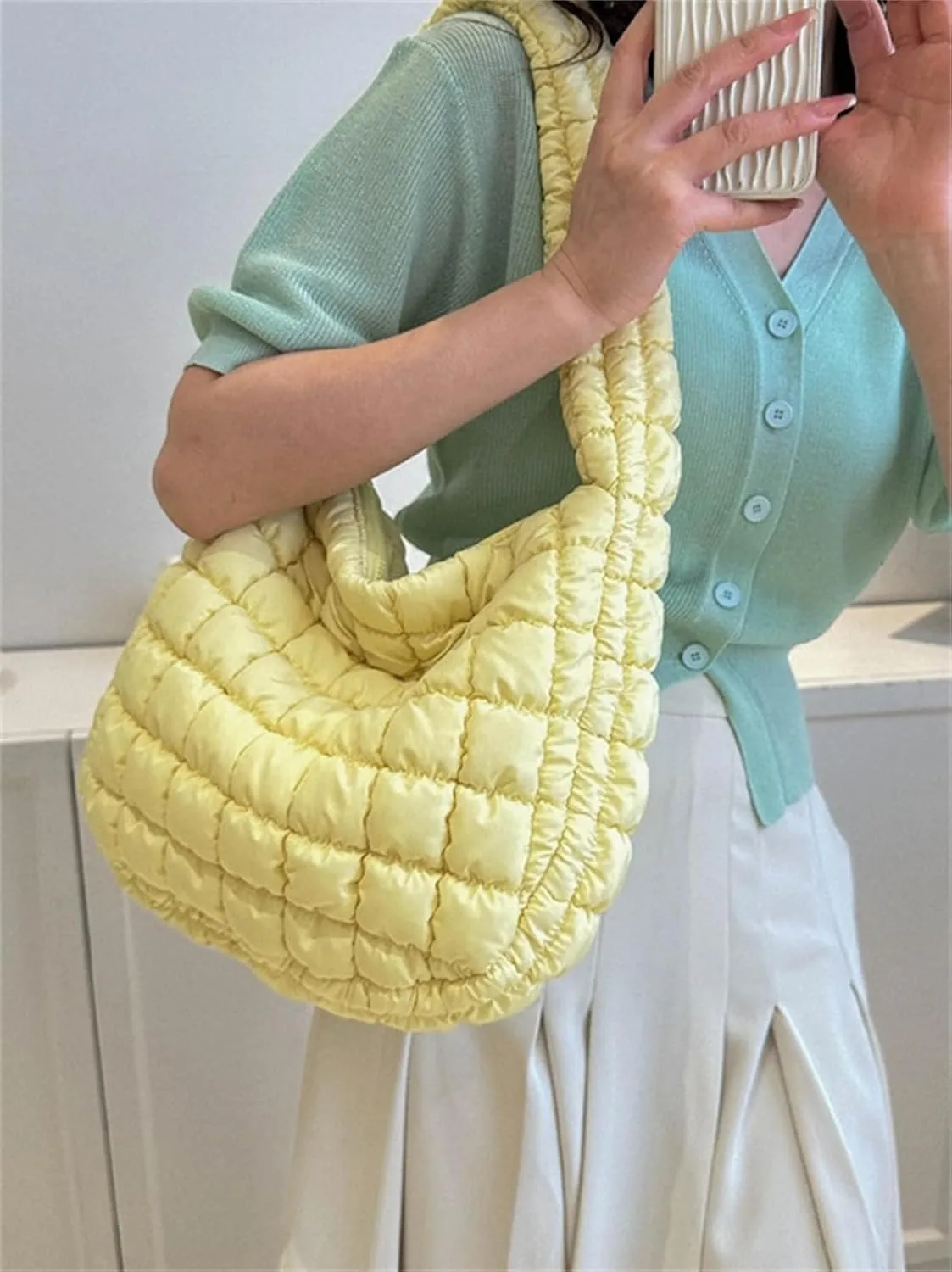 Puffer Tote Bag Women Quilted Shoulder Bags Puffy Bubble Pleated Purse Nylon Padding Cloud Crossbody Bag 2025
