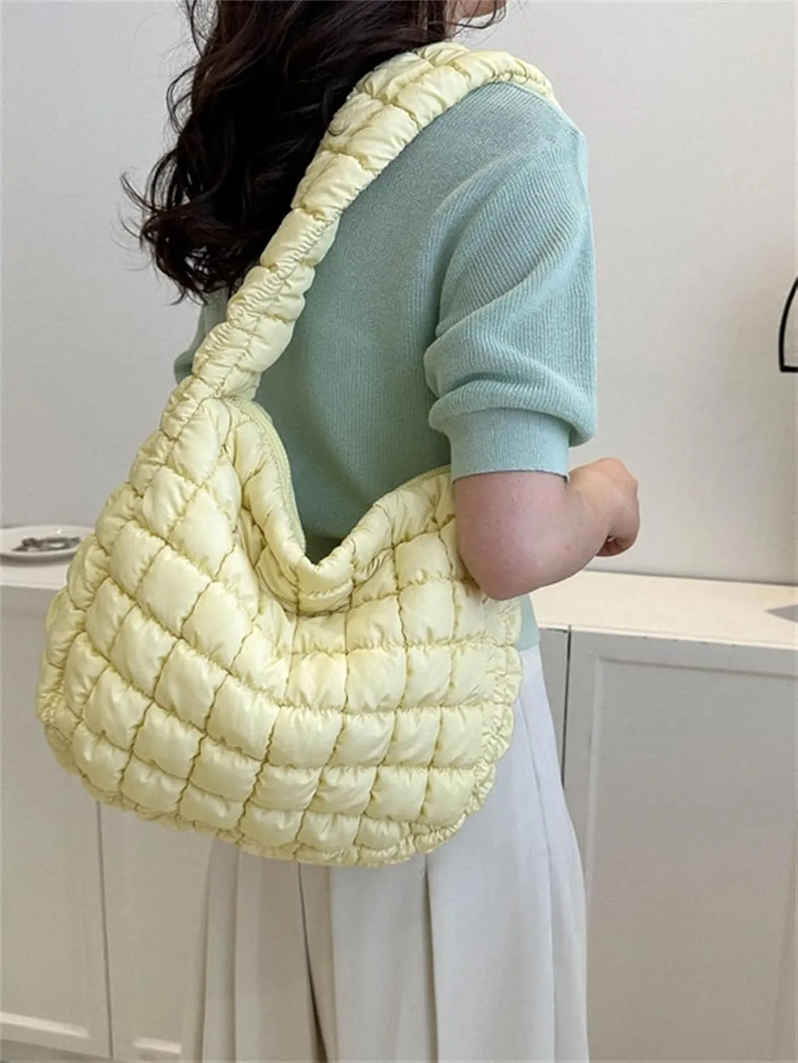 Puffer Tote Bag Women Quilted Shoulder Bags Puffy Bubble Pleated Purse Nylon Padding Cloud Crossbody Bag 2025